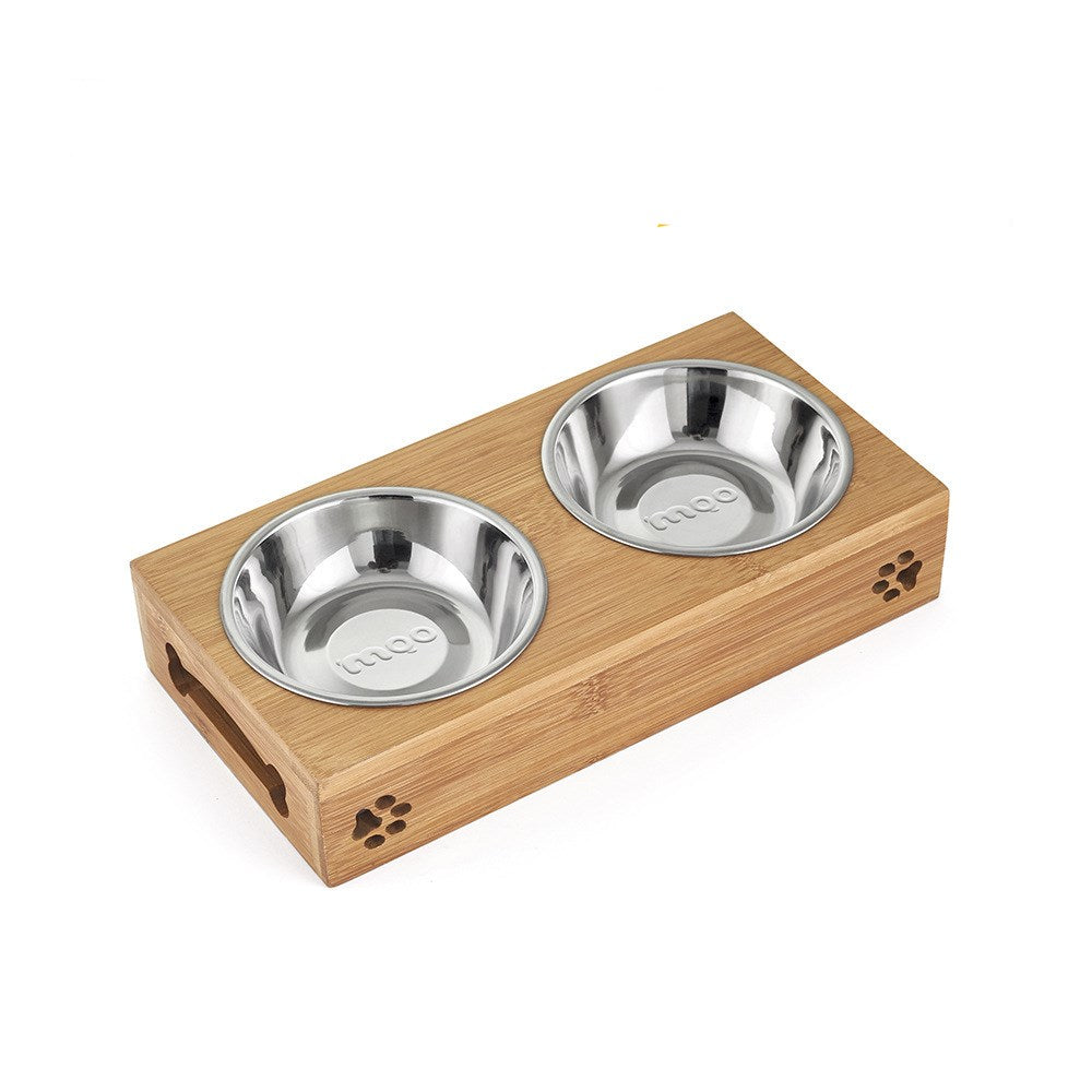 Bamboo Cat Bowl Stand & Tableware Set