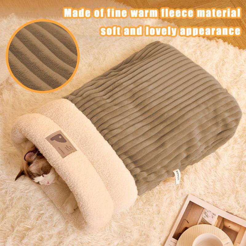 Pet Sleeping Bag Winter Warm Soft Plush Semi Enclosed Cat Nest...