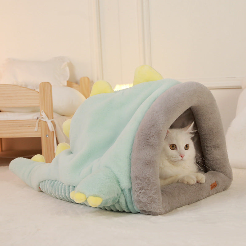 Warm Semi Enclosed Dinosaur Cat Bed