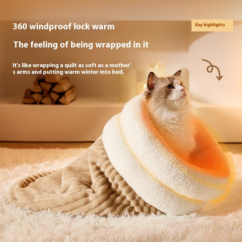 Pet Sleeping Bag Winter Warm Soft Plush Semi Enclosed Cat Nest...