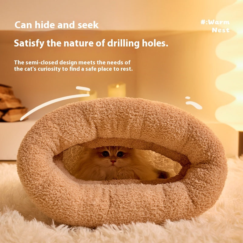 Pet Sleeping Bag Winter Warm Soft Plush Semi Enclosed Cat Nest...