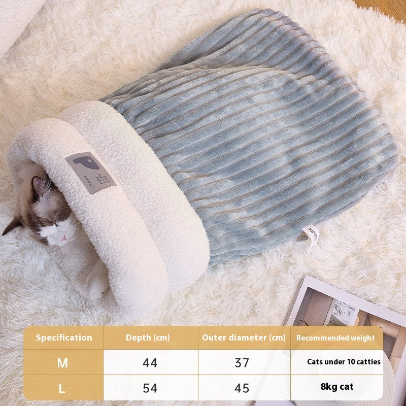 Pet Sleeping Bag Winter Warm Soft Plush Semi Enclosed Cat Nest...