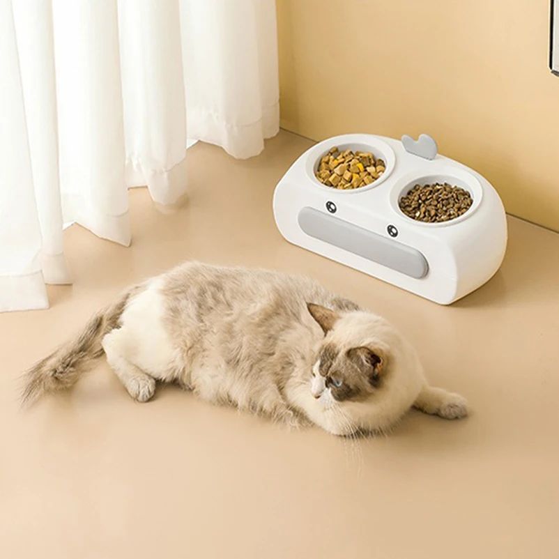 Duck Design Pet Double Bowl Plastic Kitten Dog Food Drinking Tray...