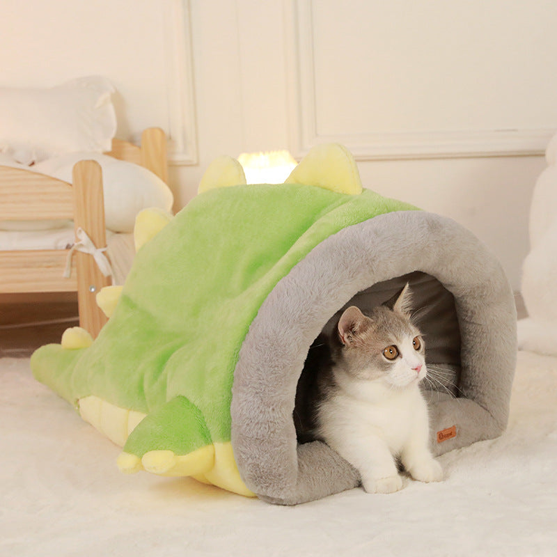 Warm Semi Enclosed Dinosaur Cat Bed