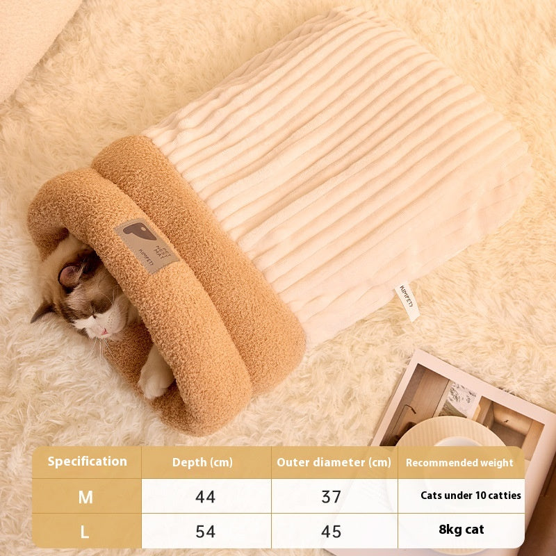 Pet Sleeping Bag Winter Warm Soft Plush Semi Enclosed Cat Nest...