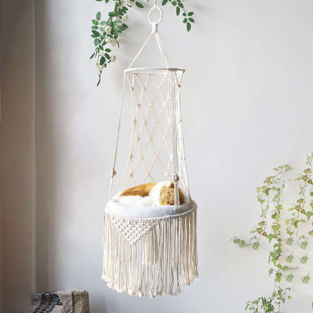 Macrame Hanging Hammock Cat Comfort Bed